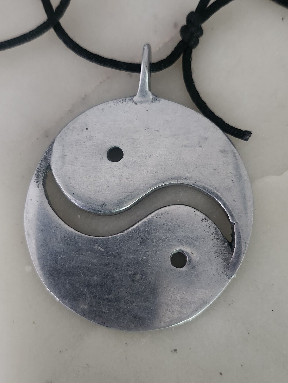 Silver Yin Yang Pendant Necklace - Long Black Rope Cord